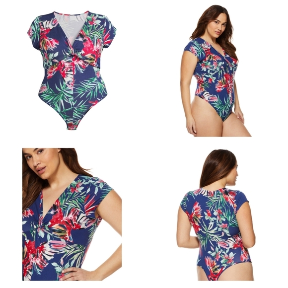 * Sofia Vergara 4X plus size hawiian floral body suit v neck short sleeve - Picture 3 of 7